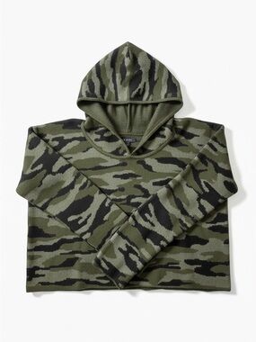 Tahari Olive Green and Black Camo Hooded Turtleneck Sweater